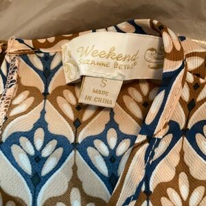 Suzanne Betro Blue and Brown Patterned Blouse